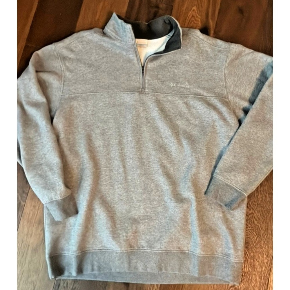 Columbia Sweatshirt Mens 2XL Gray 1/4 Zip Fleece Pullover Mock Neck Outdoor Logo